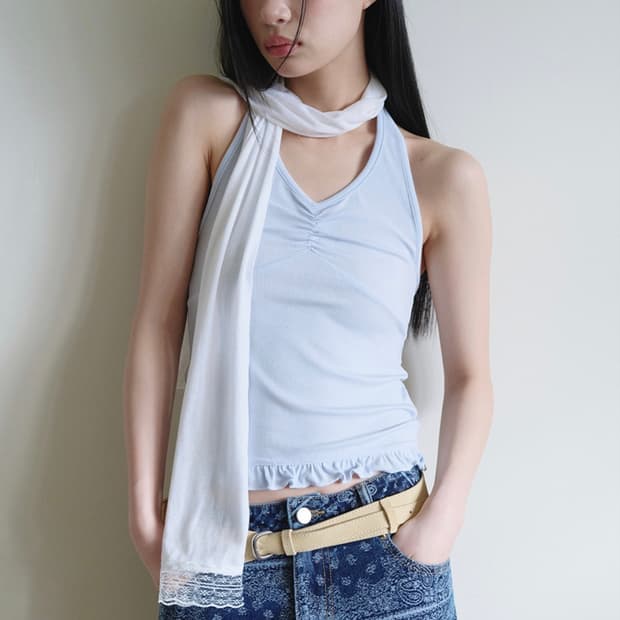 새상품) 로라로라 홀터넥 탑 나시 스카이블루 하늘색 HALTER FRIL