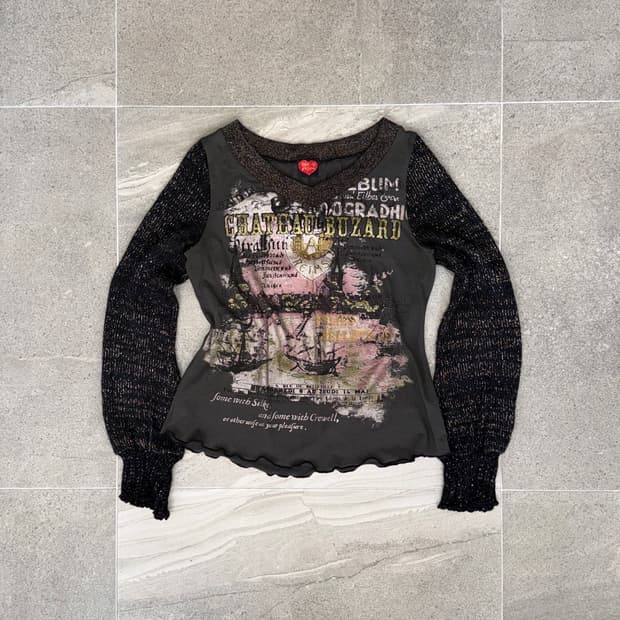 Charcoal vintage printing knit sleeve