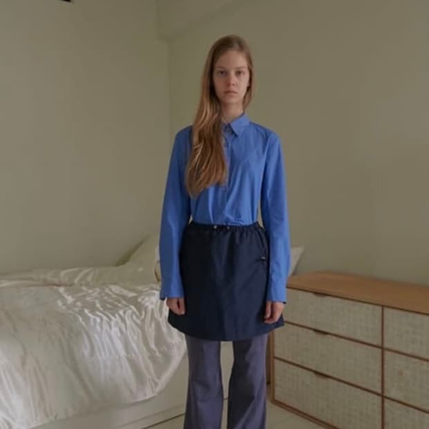 노컨텐츠 셔링 스커트팬츠 네이비 치마바지