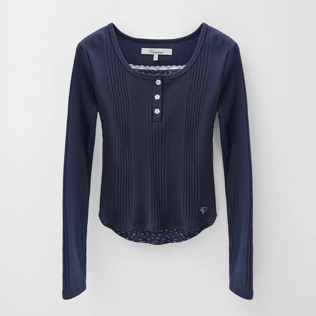 (새상품) 비바셔스 뮤리엘 플라워 펀칭 레이어드 티 네이비