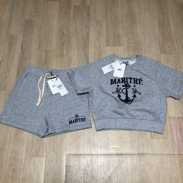 (S) 새상품 마리떼 프랑소와 저버 W 마린 로고 스웨트 셔츠 팬츠 세트