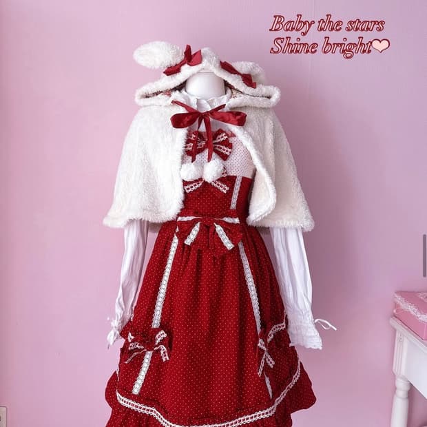 핑크세스빈티지 베이비 우사미미 케이프&원피스 세트