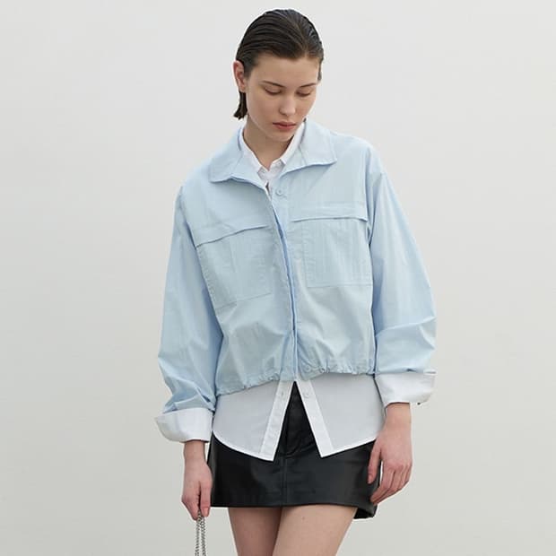 아뜰리에나인 스트링 파스텔블루 크롭 블루종 자켓 블라우스 F
