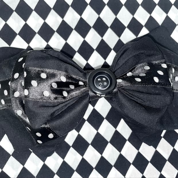 Polka dot button ribbon hairband