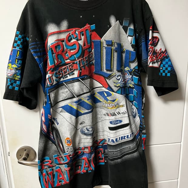 90s Rusty Wallace NASCAR 올오버 프린트 셔츠