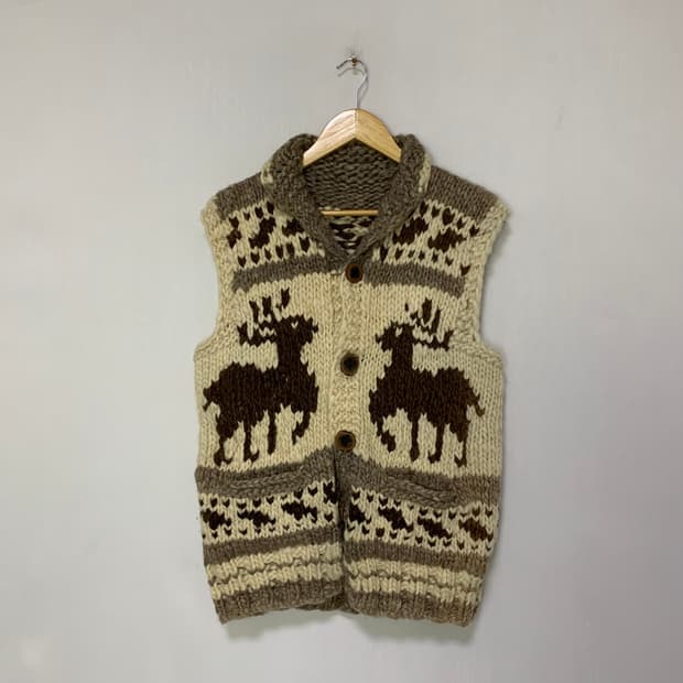 코위찬 빈티지 핸드메이드 노르딕 패턴 니트 스웨터 조끼 베스트
