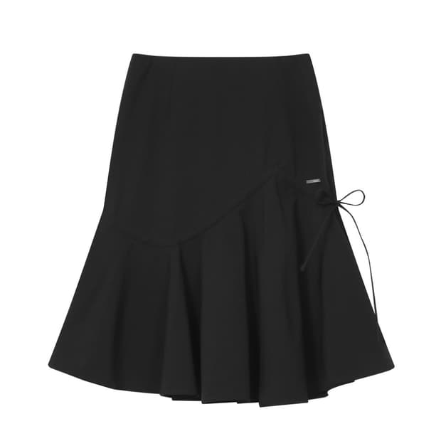 Shirring ruffle midi skirt BLACK 1