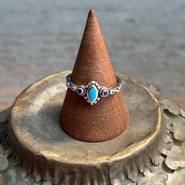 Turquoise & Lapis Trio 925silver Ring
