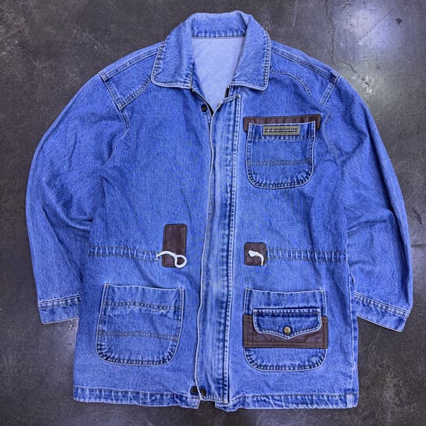US 나이스 클럽 빈티지 유틸리티 가죽패치 데님자켓 L