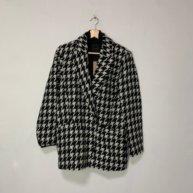띠어리 원버튼 빈티지 하운드투스 체크 자켓 숏코트