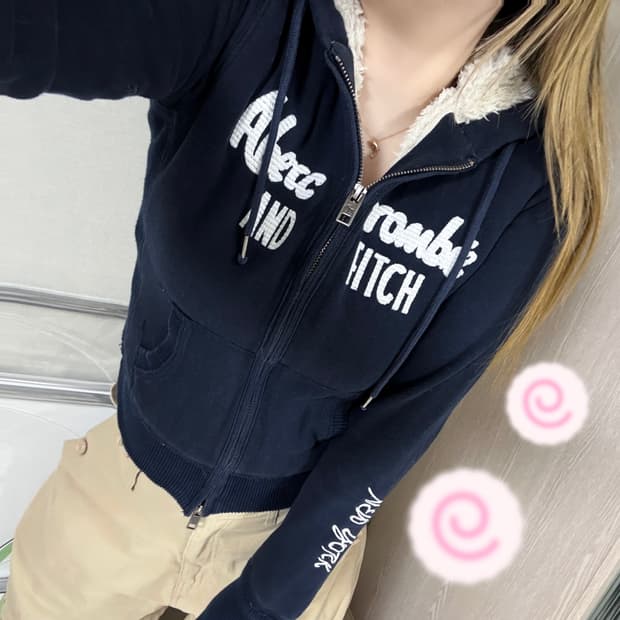 아베크롬비 딱붙 양털 후드집업 네이비