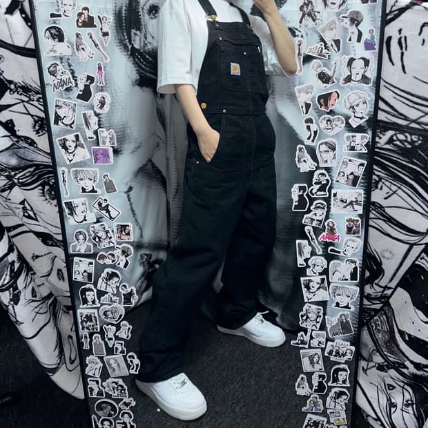 칼하트 블랙 오버롤 멜빵