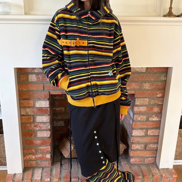 헤레틱 후집&팬츠 (STRIPE FLEECE STRAP SET-UP)