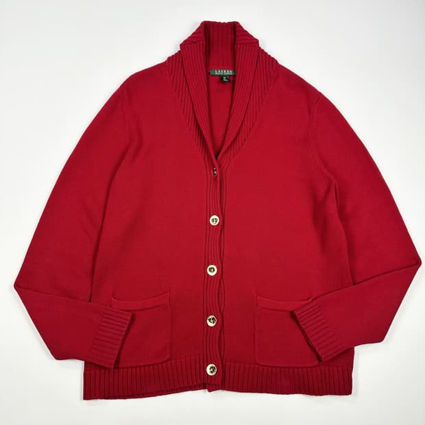 폴로 랄프로렌 여성 클래식 금장 숄카라 니트 가디건 여성XL