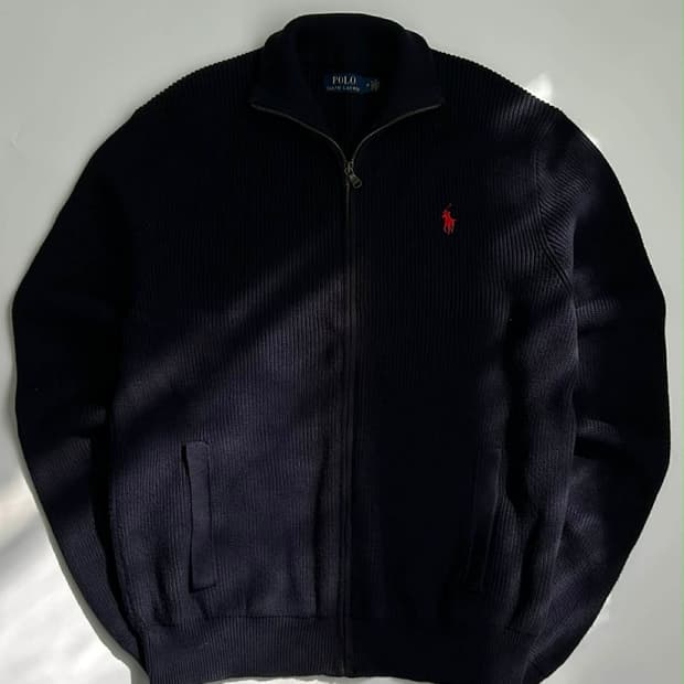 [M] 폴로 랄프로렌 신형 라벨 립 코튼 니트 집업 가디건