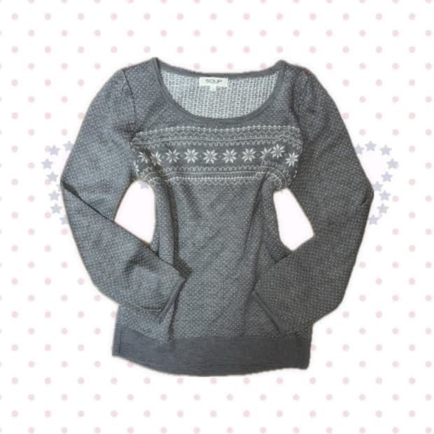 모리걸 그레이 눈꽃 도트 패턴 니트 탑 상의