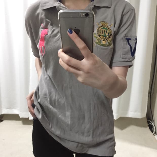 폴로 랄프로렌 그레이 핑크 빅포니 치프키프 카라 반팔 티
