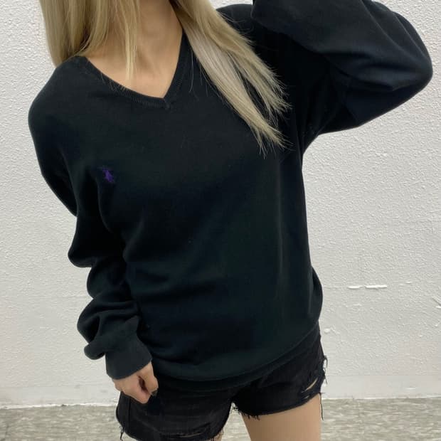 폴로 랄프로렌 퍼플포니 블랙 브이넥 니트 L
