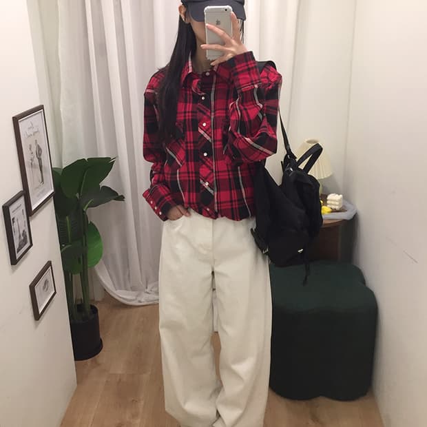 공용 랭글러 투포켓 체크셔츠 100