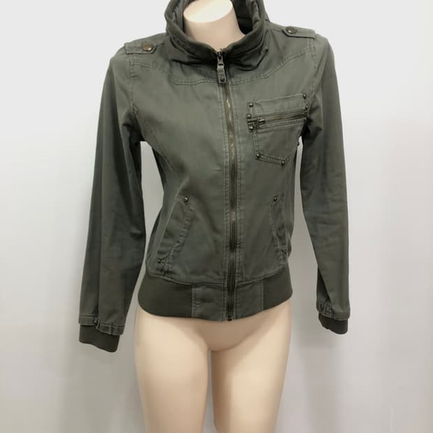 у2k khaki military zip up jacket