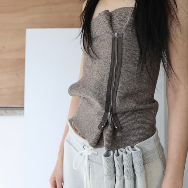울리카상투스 Zip knit tube top (soft terracot)