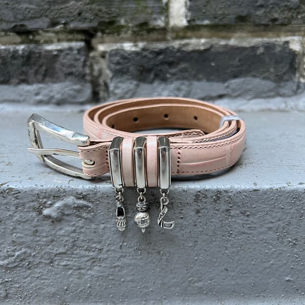 90s Brighton 핑크 참 악어벨트