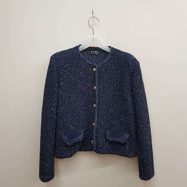한섬 타임 2023 노카라 트위드 니트 자켓  F사이즈