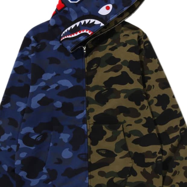 베이프 샤크후드 스플릿 카모 샤크 풀 집 후드 네이비 