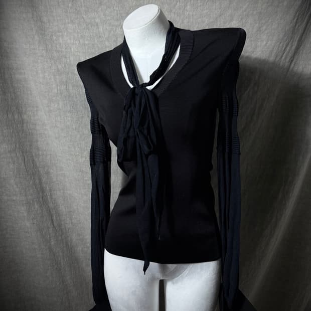 Givenchy Tie-Neck Mixed Knit Top 