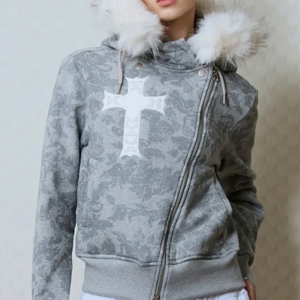 러브이 트루 후드 집업 그레이