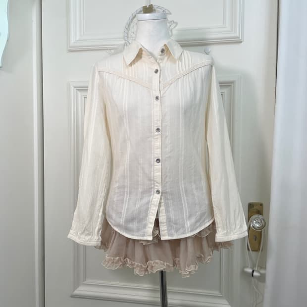 coral ivory cotton lace trim shirt 