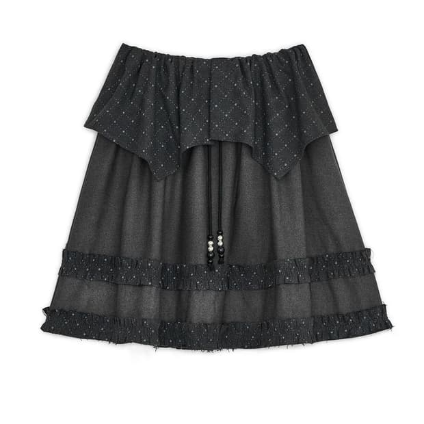 허그유어스킨 아가일 케이프 미디 스커트