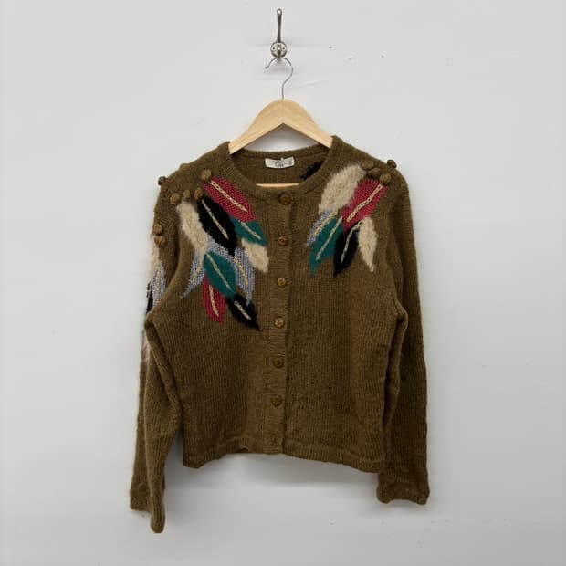 핸드메이드 깃털무늬 가디건 여L