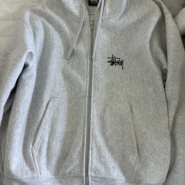 스투시 베이직 스투시 후드집업 애쉬헤더 m