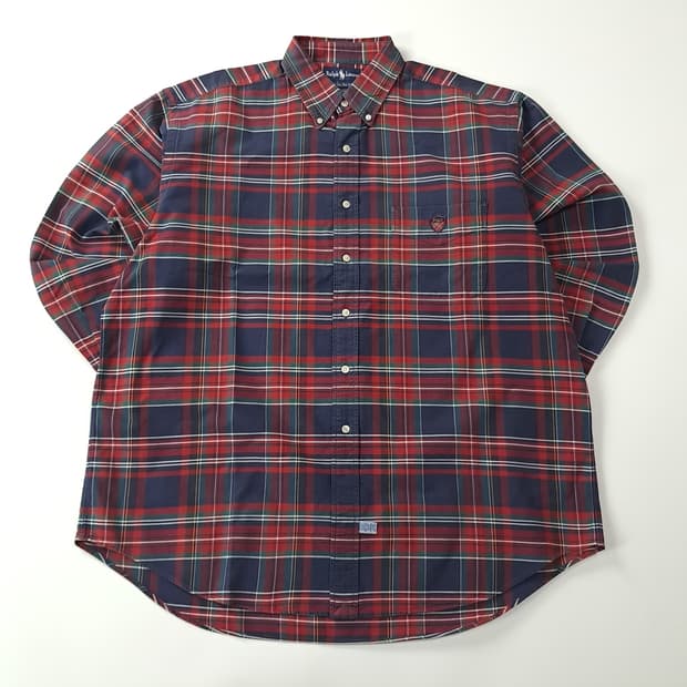 CK318 L 폴로 90s 빅셔츠 클래식 타탄체크 엠블럼 셔츠 남방