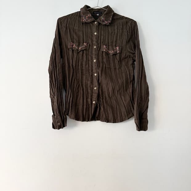 Rainbow embroidery suede shirt