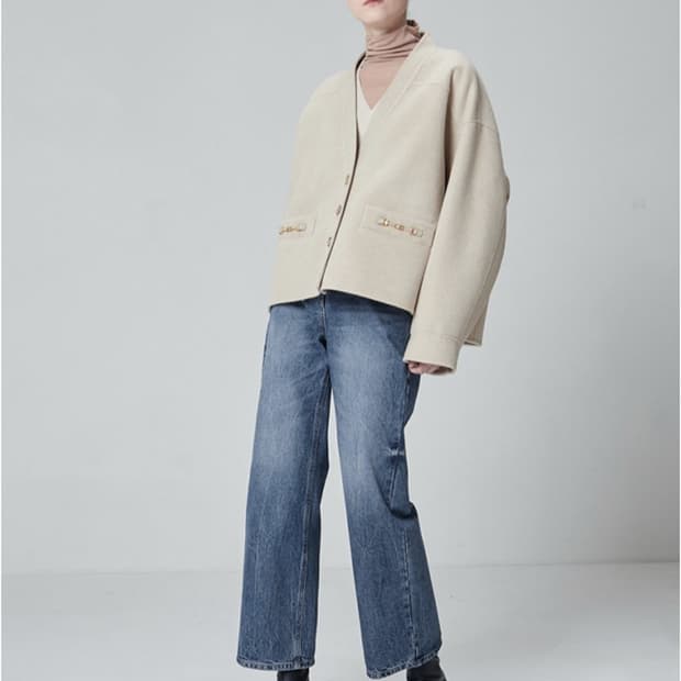 (한섬) 시스템 체인 디테일 울캐시미어 자켓