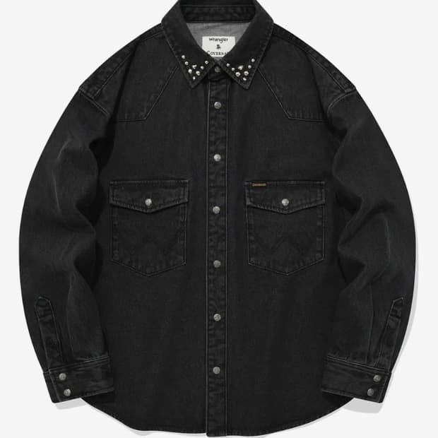 [COVERNAT X WRANGLER] 카라 스터드 데님 셔츠 다크 그레