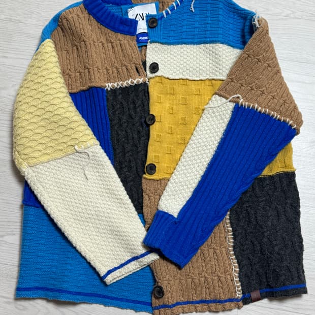 아더에러X자라 패치워크 오버사이즈 니트 가디건 멀티컬러