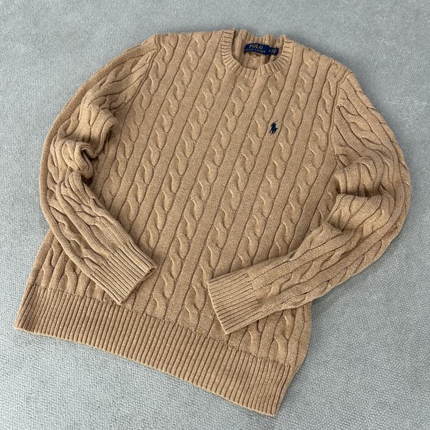 폴로 베이지 꽈배기 니트