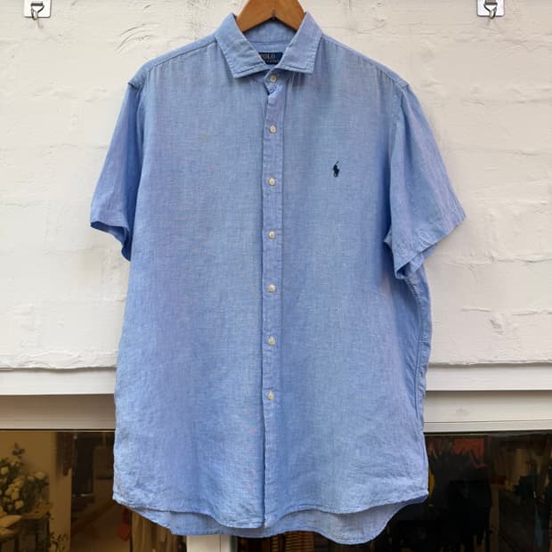 Polo Ralph Lauren 린넨 블루 버튼다운 반팔셔츠 L