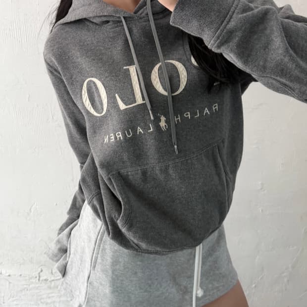 Polo 폴로 랄프로렌 QR라벨 POLO로고 그레이컬러 후드