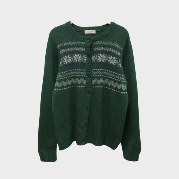 사만사모스2 그린 눈꽃 패턴 울혼방 가디건 61152