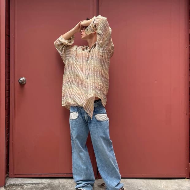 아워레가시/린넨 레인보우 버로우드 셔츠/48