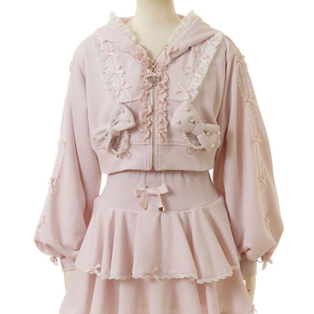 양산형 지뢰계 lizlisa 리즈리사 리본 파카 후드 셋업