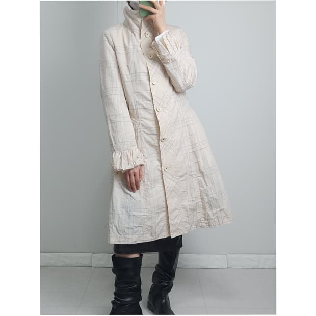 (Hiroko Bis)체크 스티치 롱 자켓