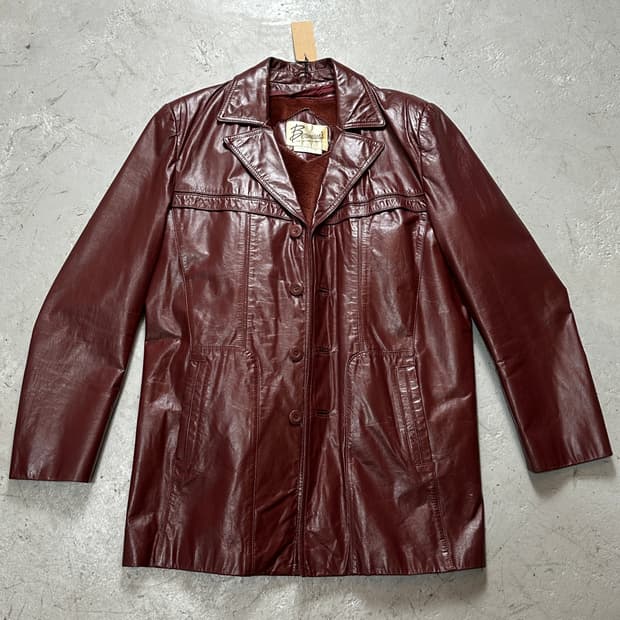 80’s 빈티지 버건디 레더 카코트 블레이저 파이트 클럽