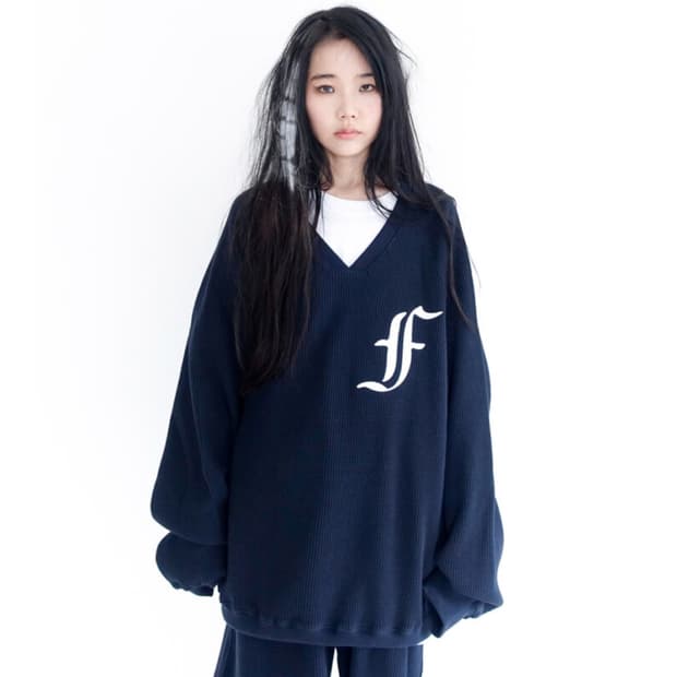 샵페어리 와플 박시 맨투맨 네이비