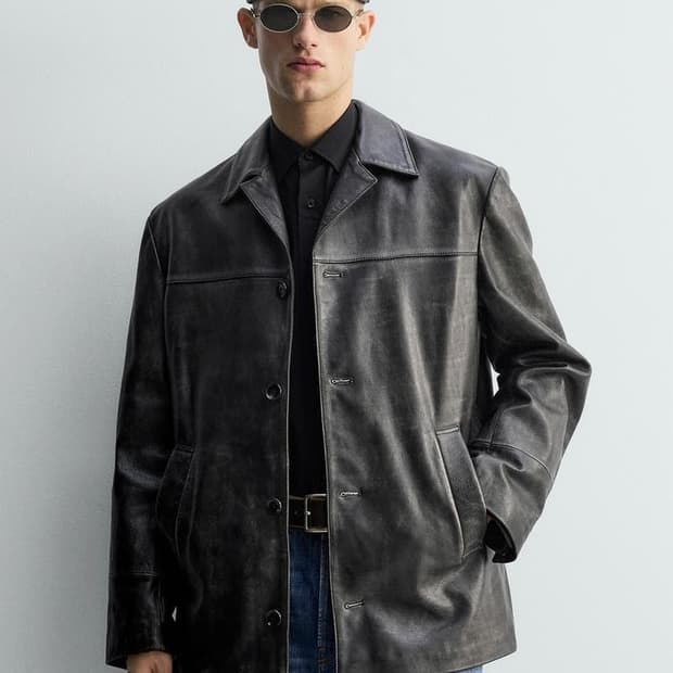 자라 리미티드 빈티지 이펙트 레더 카 코트 M