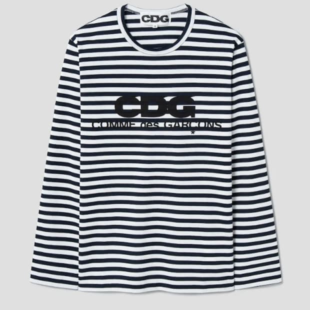 CDG 로고 스트라이프 롱슬리브 네이비